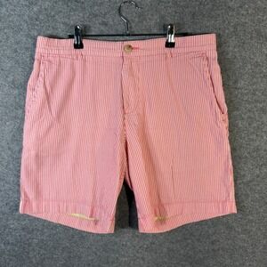 Southern Tide‎ Men's Striped Shorts Size 34 Flat Front Casual Coral White